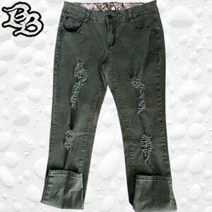Green Skinny Leg Distressed Ripped Casual Jeans - Size 30-32"